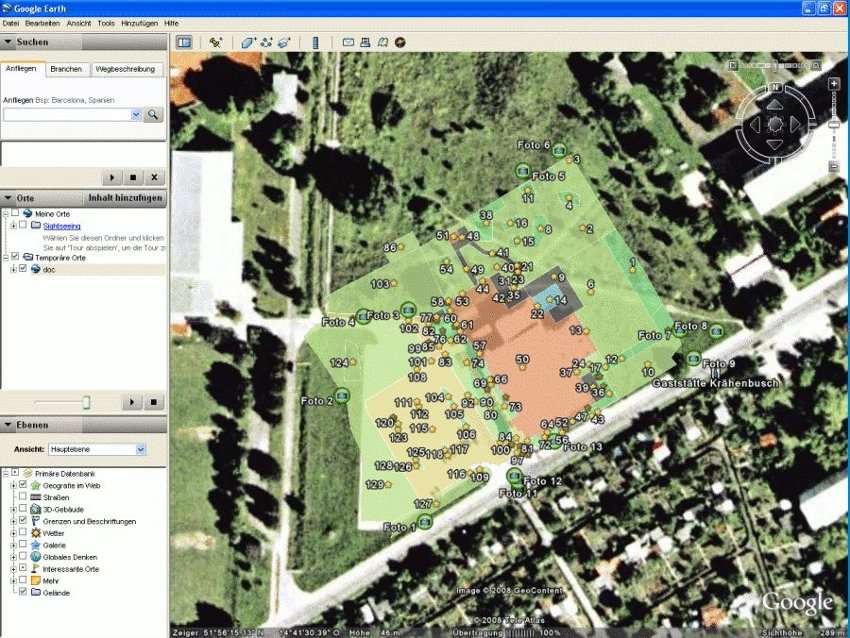 Google-Earth mit dem Bestand eines Straßenbauprojektes